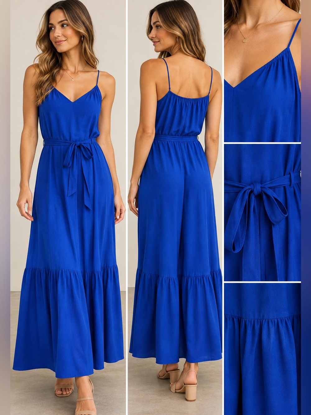 Banana Republic Women’s Royal Blue V-Neck Tie-Waist Maxi Dress